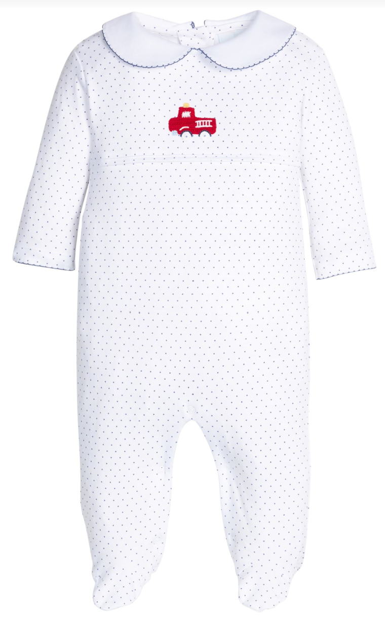 Little English Crochet Footie - Fire Truck