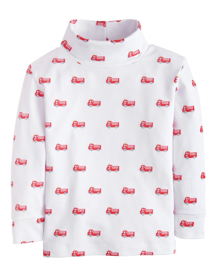 Little English Printed Turtleneck - Fire Trucks