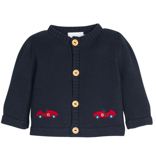 Little English Crochet Cardigan - Race Cars