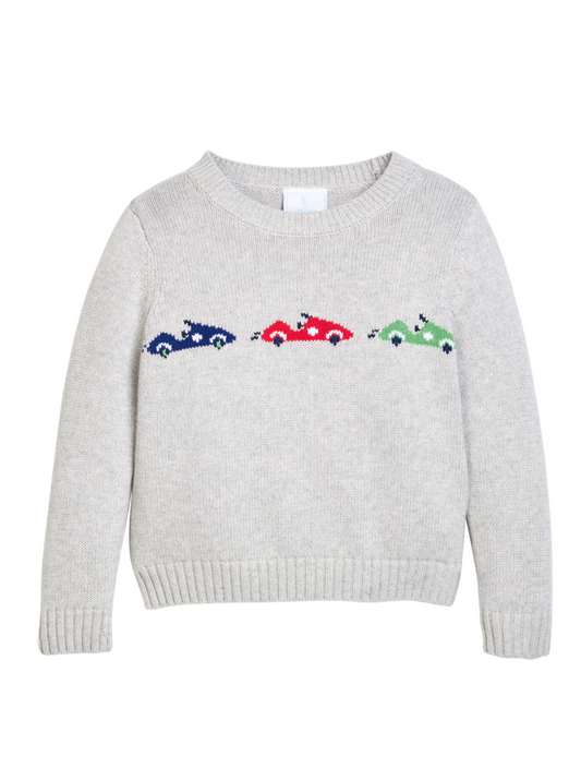 Little English Intarsia Sweater- Race Cars