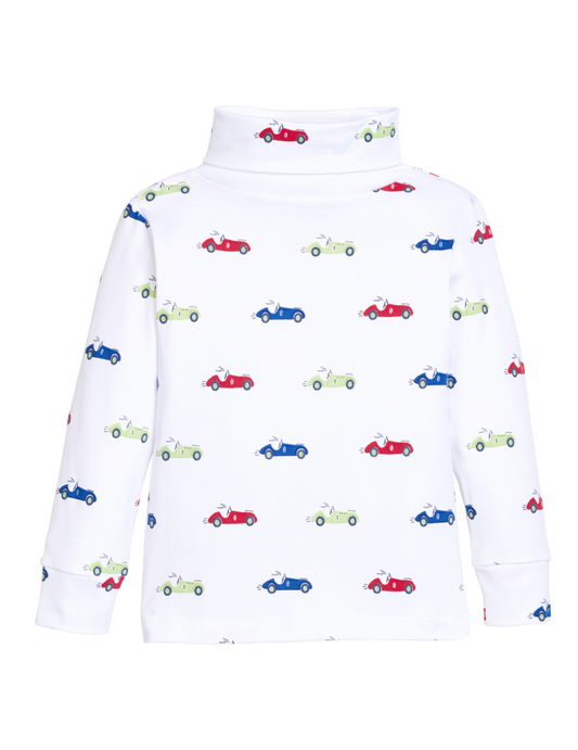 Little English Printed Turtleneck- Race Cars