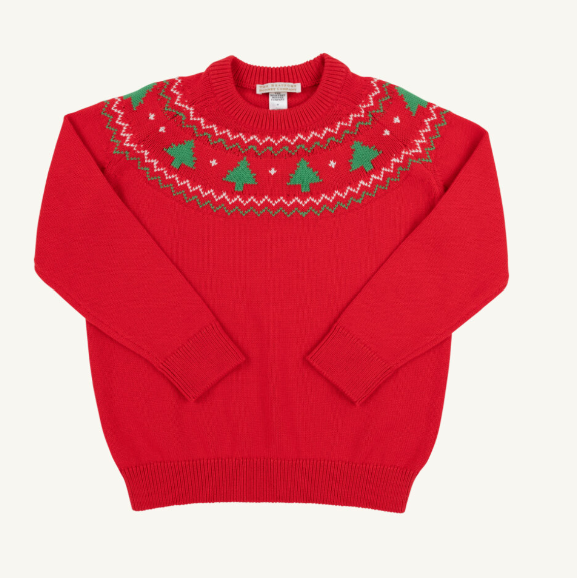The Beaufort Bonnet Company Isaac's Intarsia Sweater Fairisle Richmond Red/Christmas Trees
