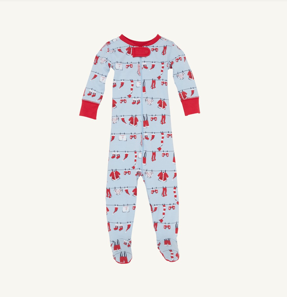 The Beaufort Bonnet Company Knox's Night Night Footed-  Santa's Laundry Line/Richmond Red