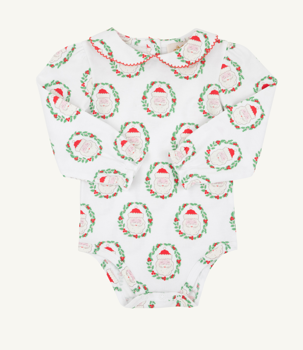 The Beaufort Bonnet Company Maude's Peter Pan Collar Shirt - Long Sleeve Pima Onesie North Pole Portrait/Richmond Red