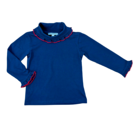 Percy & Tyne Girls Turtleneck Navy Knit with Red Picot Trim