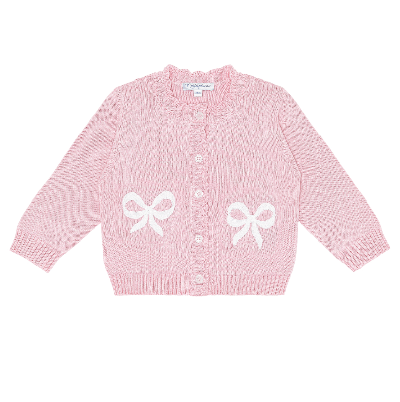 Nellapima Charming Bow Embroidered Knit Cardigan- Pink