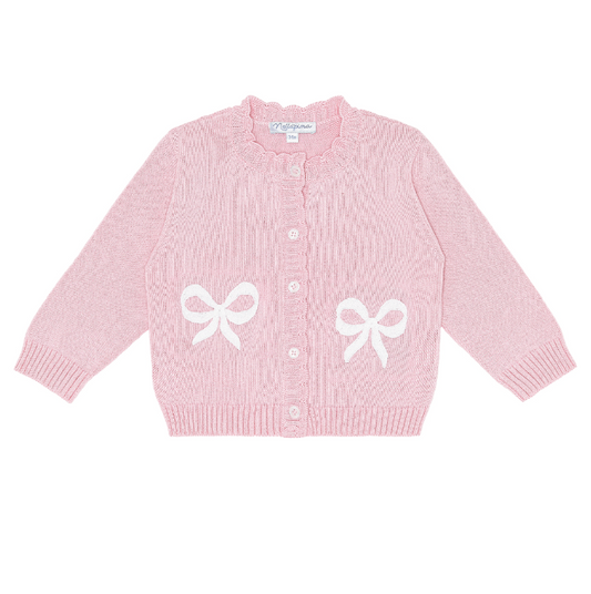Nellapima Charming Bow Embroidered Knit Cardigan- Pink