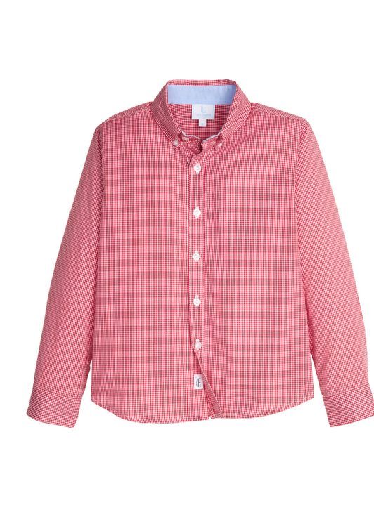 Little English Button Down Shirt - Red Mini Gingham