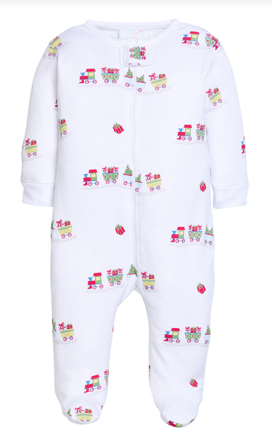 Little English Zippered Footie - Holiday Train