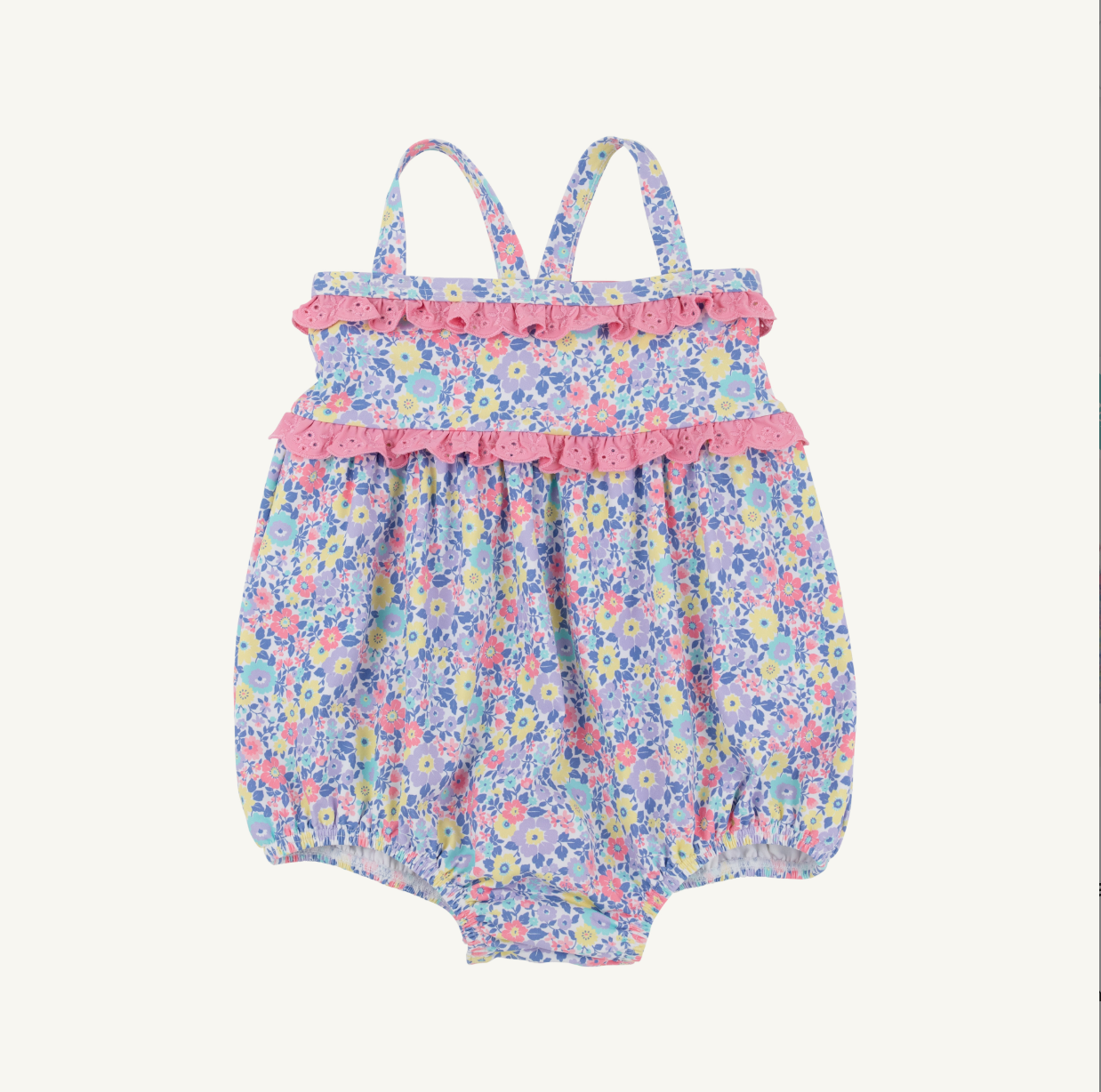 The Beaufort Bonnet Company St. Bart's Bubble Bathing Suit-Briar Patch Petals/Hamptons Hot Pink