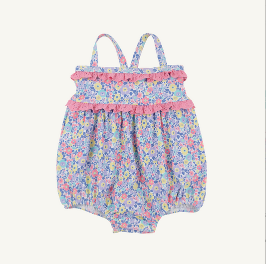 The Beaufort Bonnet Company St. Bart's Bubble Bathing Suit-Briar Patch Petals/Hamptons Hot Pink