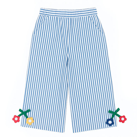 Florence Eiseman royal white seersucker girls pants with flower appliques
