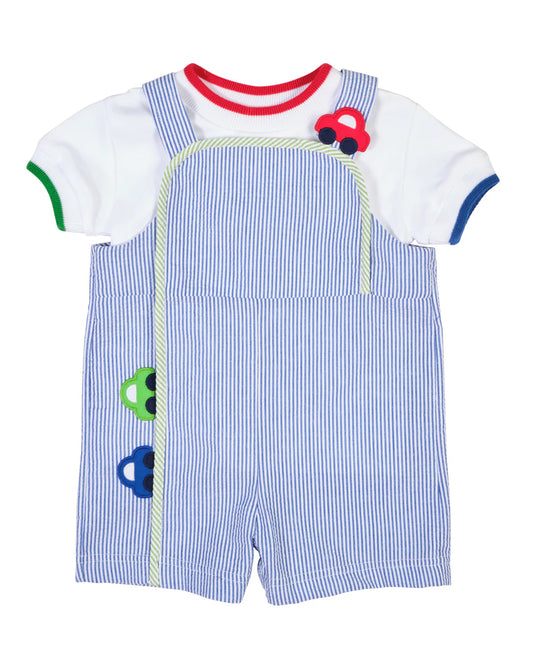 Florence Eiseman Seersucker Shortall With Cars with T-shirt with Multi Tipping