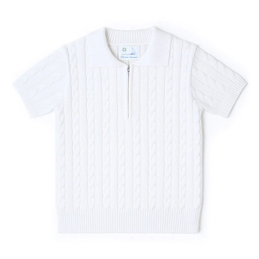 Florence Eiseman Short Sleeve Polo Cable Sweater