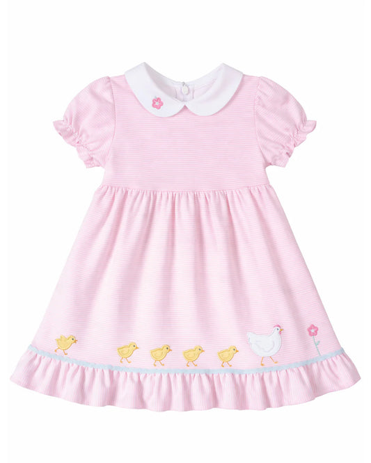 Florence Eiseman Stripe Knit Dress With Flowers, Hen & Chicks