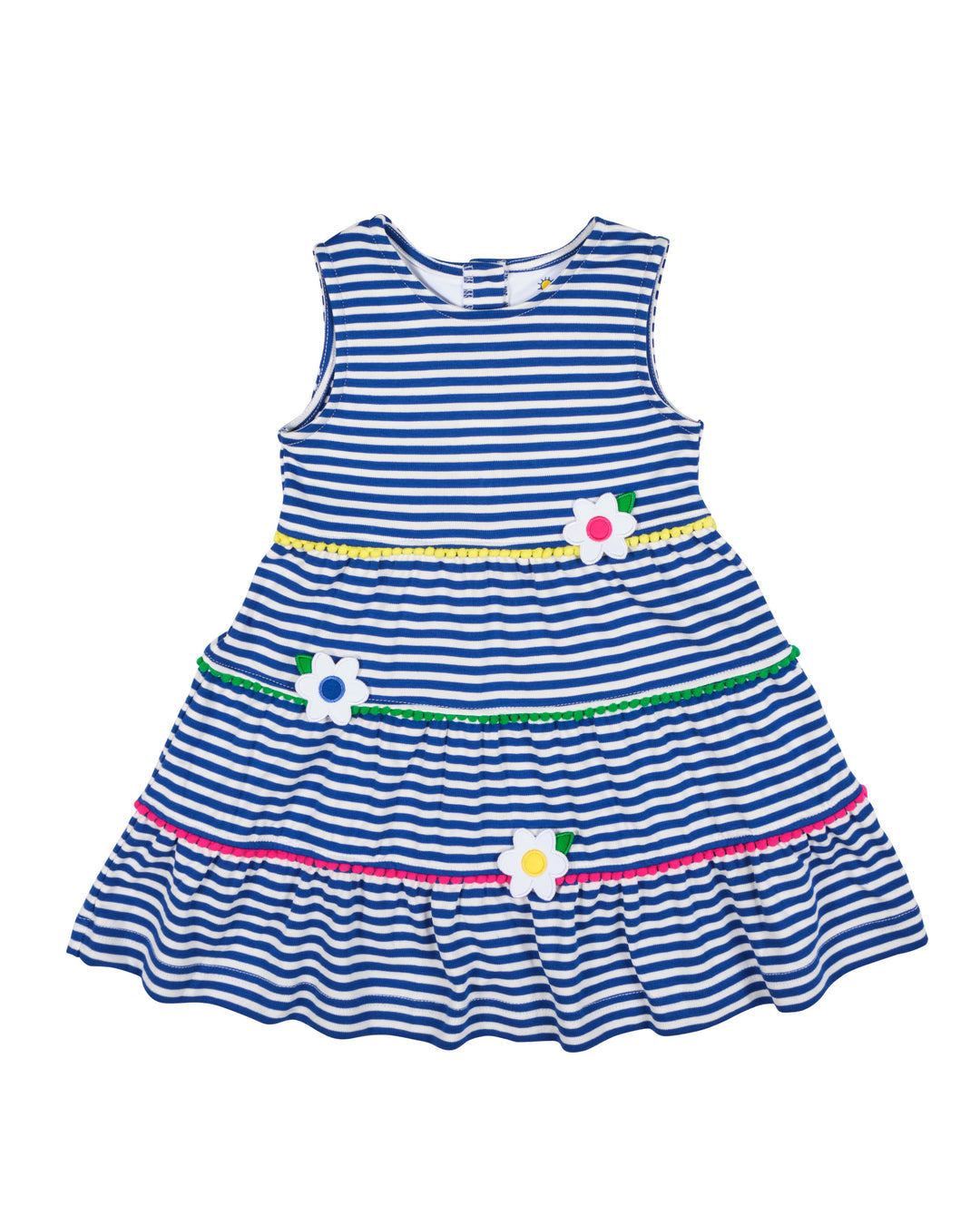 Florence Eiseman Stripe Knit Dress With Pom Poms & Flowers