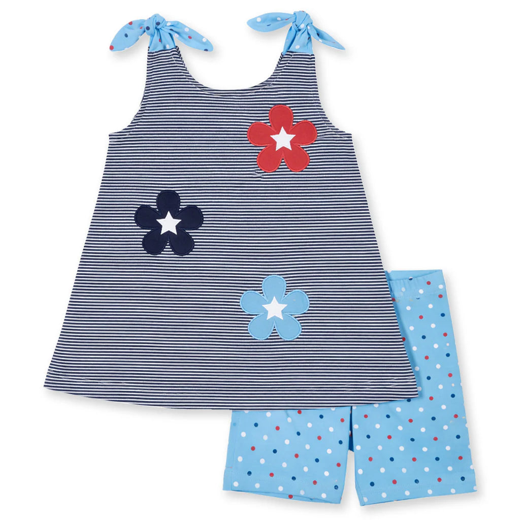 Florence Eiseman Stripe Knit Short Set With Flowers & Stars