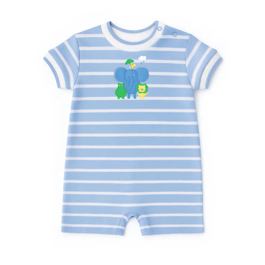 Florence Eiseman Stripe Knit Shortall With Elephant & Friends