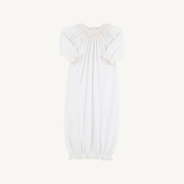 The Beaufort Bonnet Company Sweetly Smocked Gown- Worth Ave White/Palmet to Pearl