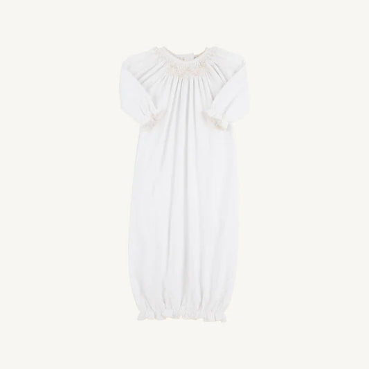 The Beaufort Bonnet Company Sweetly Smocked Gown- Worth Ave White/Palmet to Pearl