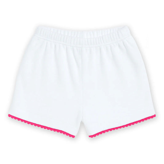 Florence Eiseman white terry cloth girls shorts with pink pom pom trim
