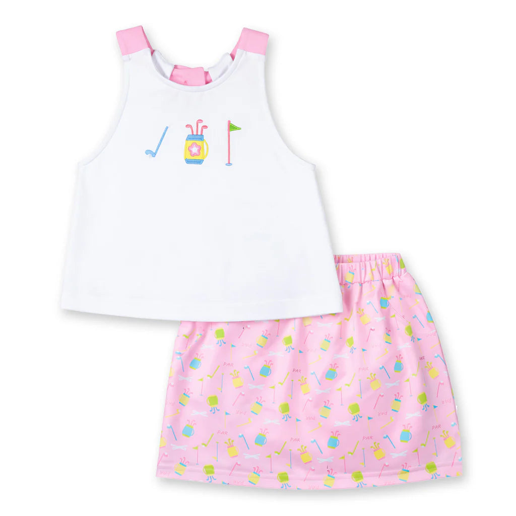 Florence Eiseman girls top and golf print skort set with applique
