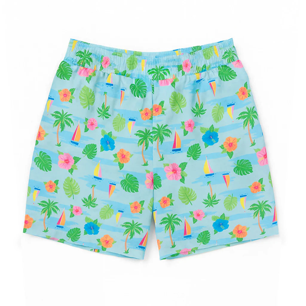 Florence Eiseman multicolor tropical print boys swim trunks
