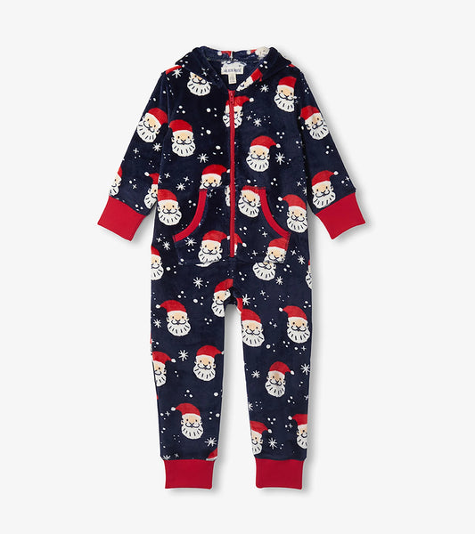 Hatley Allover Santa Kids Hooded Fleece Jumpsuit