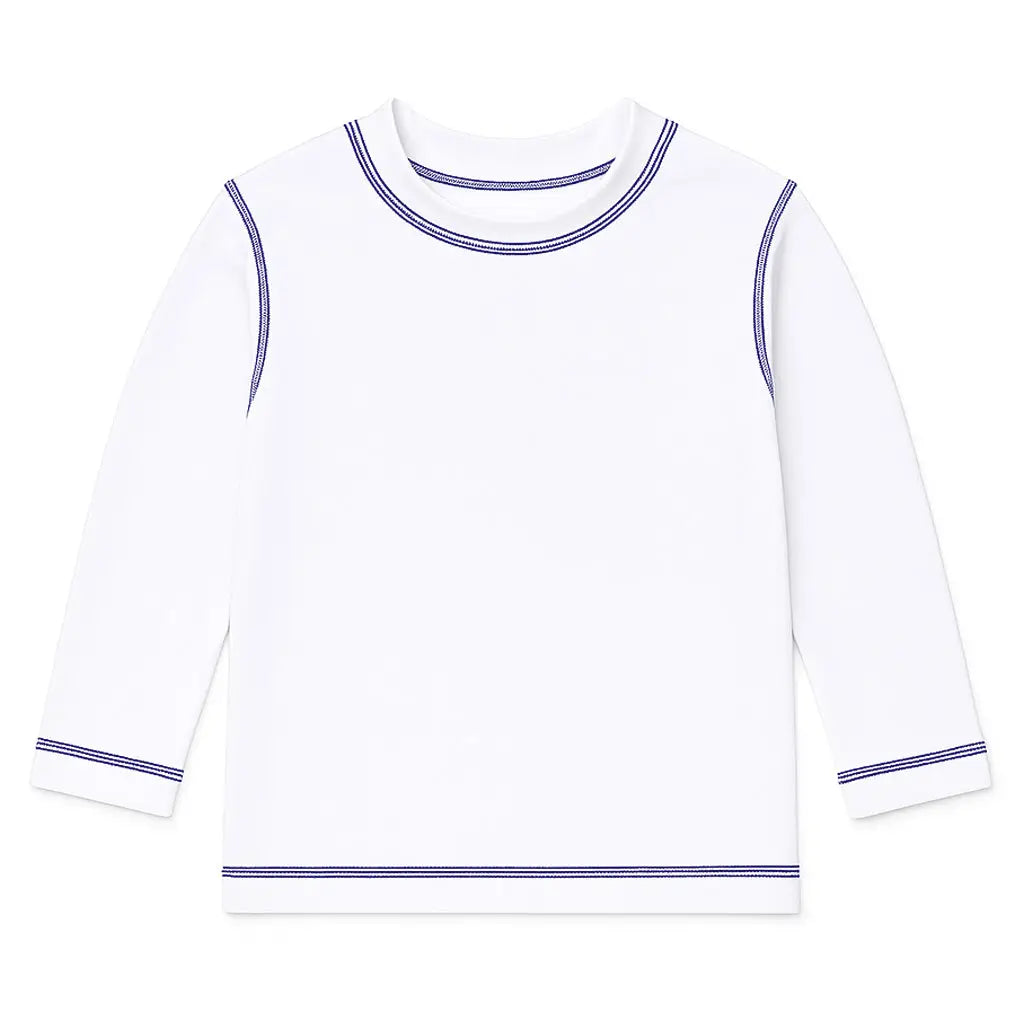 Florence Eiseman White Long Sleeve Rashguard with Navy Stitching