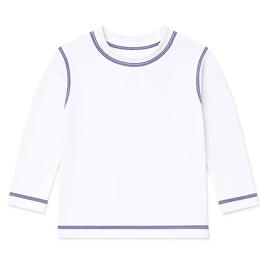 Florence Eiseman White Long Sleeve Rashguard with Navy Stitching