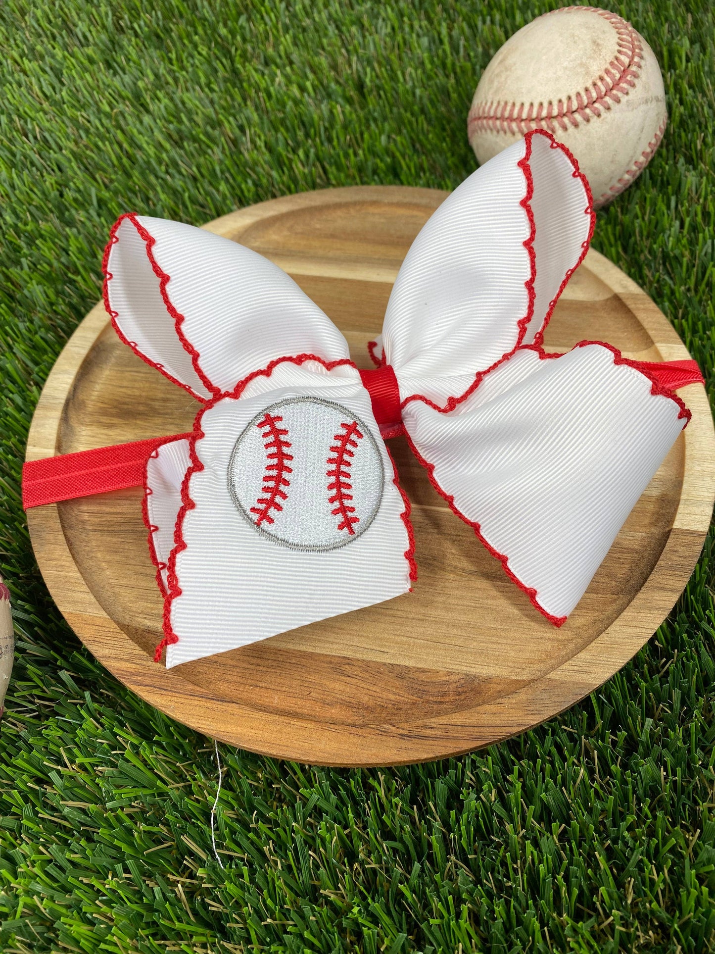 Moonstitch Embroidered Baseball Classic Hair Bow | Clip or Headband