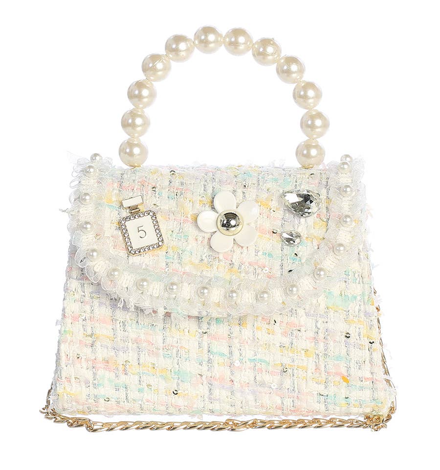 Dear Ellie Tweed Purse with Pearl Accent Handle