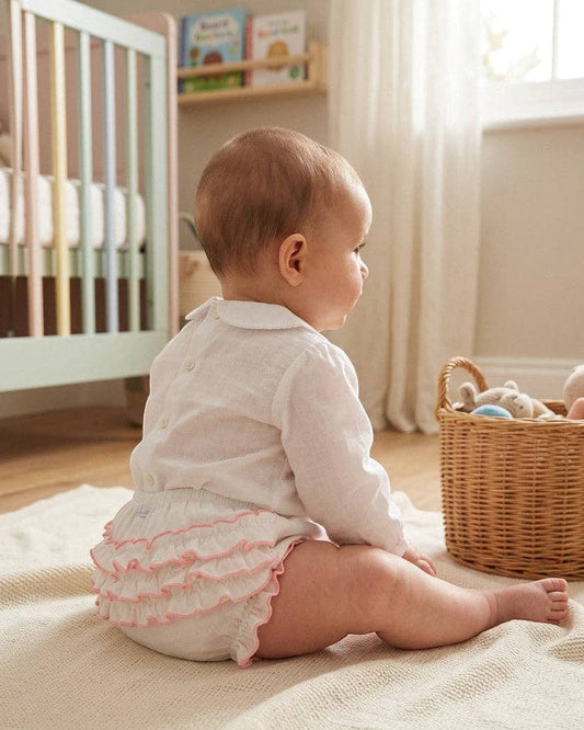 74160-Baby Girl Ruffle Diaper Cover Pink Trim