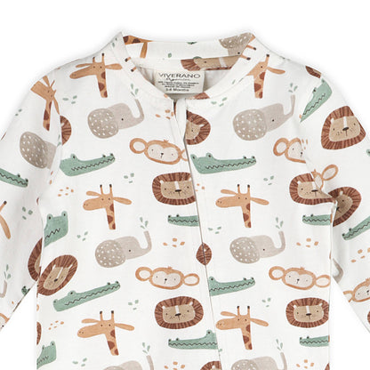 Safari Animals Baby Zip Footie (Organic Jersey)
