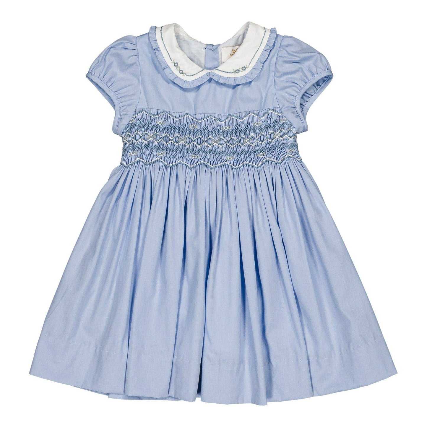 Héloïse, smocked dress in cornflower-blue poplin