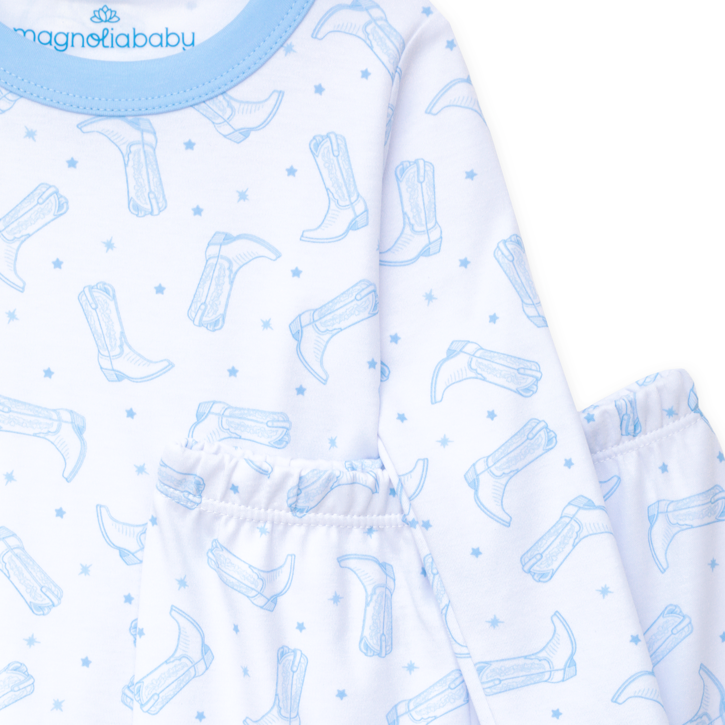 Darling Cowboy Boots Long Pajamas - Light Blue