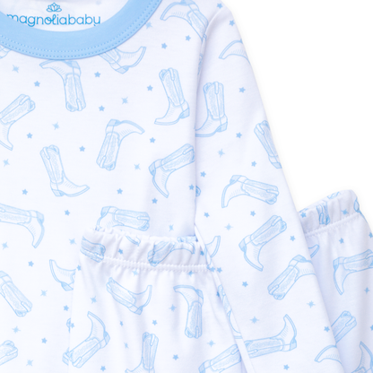 Darling Cowboy Boots Long Pajamas - Light Blue