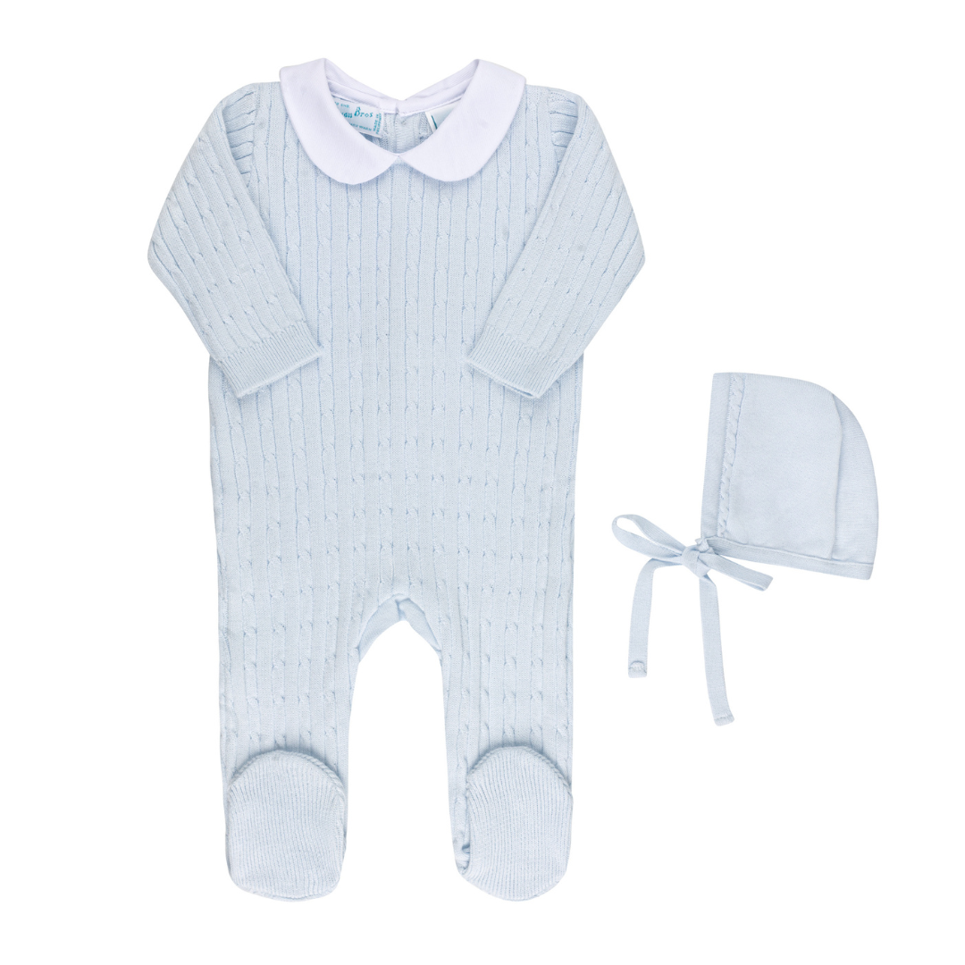 Feltman Brothers Boys Peter Pan Cable Knit Romper and Bonnet