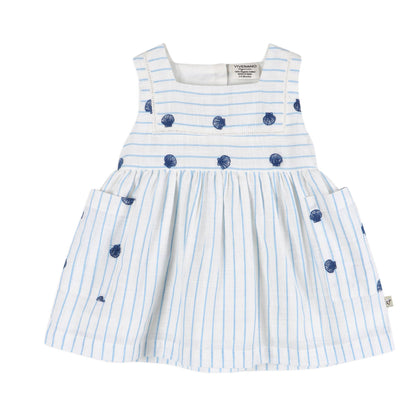 Seashells Embroidered Striped Baby Dress + Bloomer (Organic)