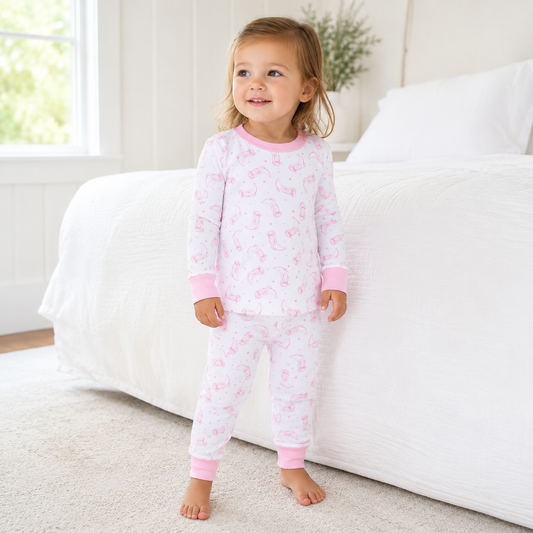Darling Cowboy Boots Long Pajamas - Pink