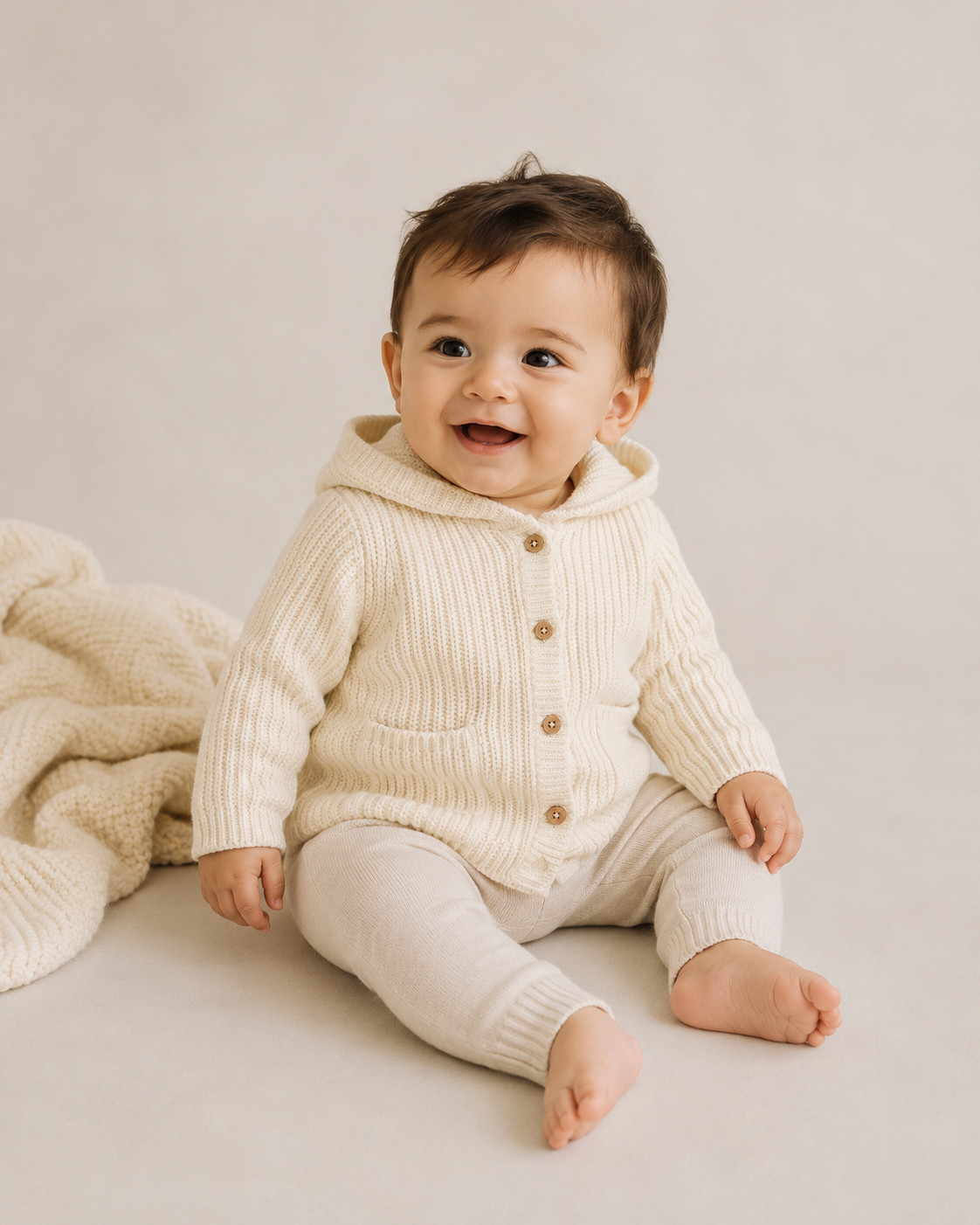 Milan Knit Baby Hooded Button Jacket (Organic Cotton)
