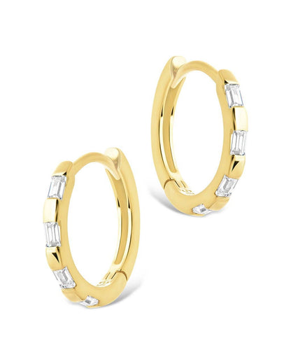 Sterling Silver Henley CZ Baguette Micro Hoop Earrings