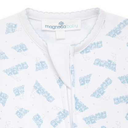 Magnolia Baby Choo Choo Train Print Zip Footie