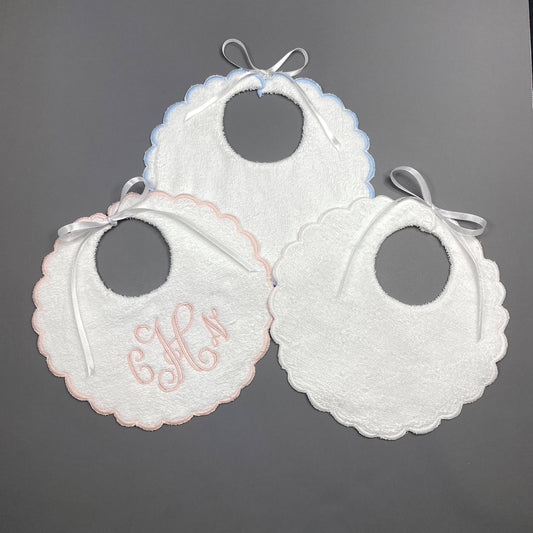 Scalloped Terry Monogram Baby Bibs