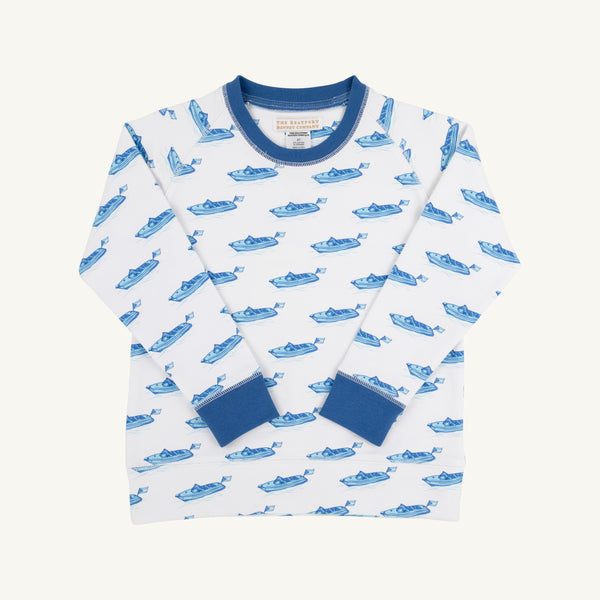 The Beaufort Bonnet Company Cassidy Comfy Crewneck Briland Time Wood Boat Blue
