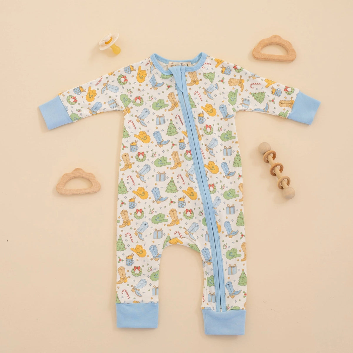 Magnolia Baby Cowboy Christmas Zip Playsuit