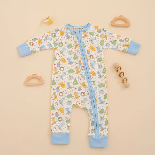 Magnolia Baby Cowboy Christmas Zip Playsuit