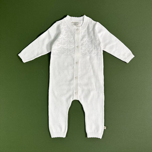Dove White Delicate Pointelle Baby Jumpsuit (Organic)
