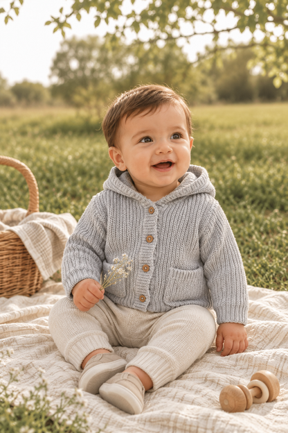 Milan Knit Baby Hooded Button Jacket (Organic Cotton)