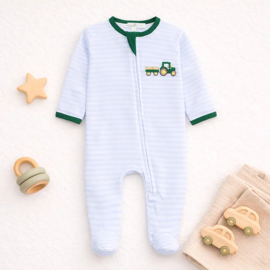 Magnolia Baby Little Farmer Applique Zip Footie